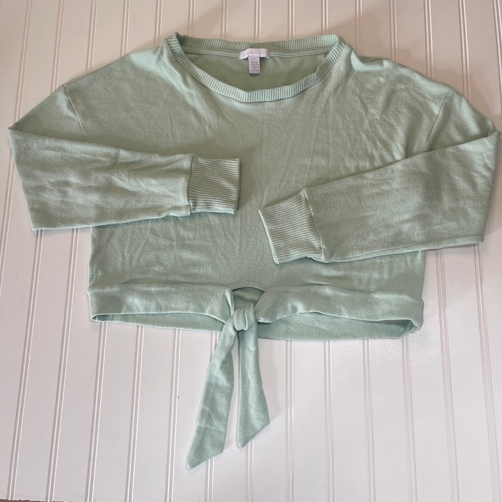 Beyond Yoga Womens Small Sage Green Front Tie Cropped Sweatshirt‎ Pullover Top